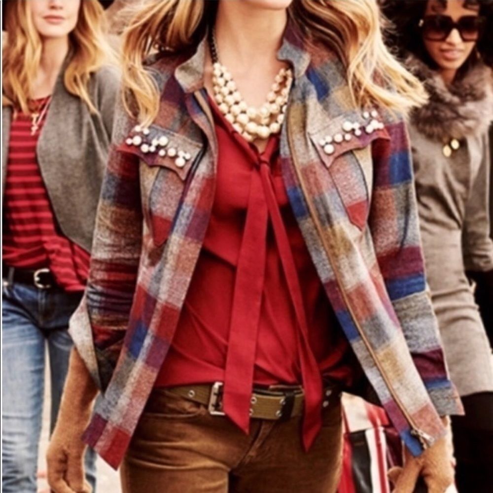 Cabi plaid and pearl zippered jacket sz M